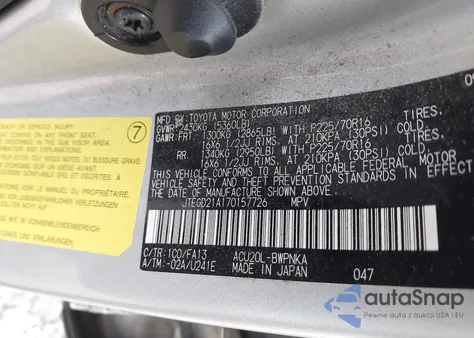 2007 Toyota Highlander from USA, damaged, VIN JTEGD21A170157726